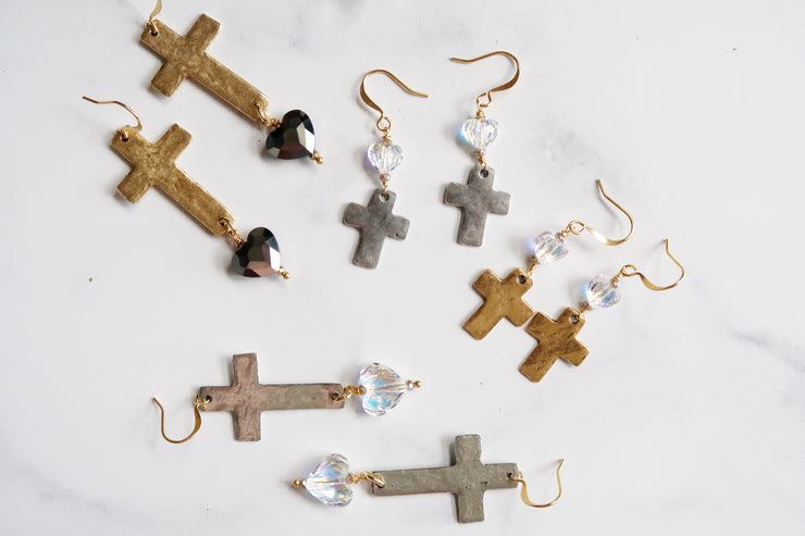 Swarovski Heart Cross Earrings