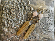 Morganite and Brass Feather Earrings