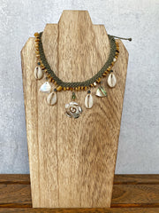 Abalone Sea Turtle and Cowrie Macrame Necklace