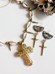 Brass and Cowrie Cross Necklaces