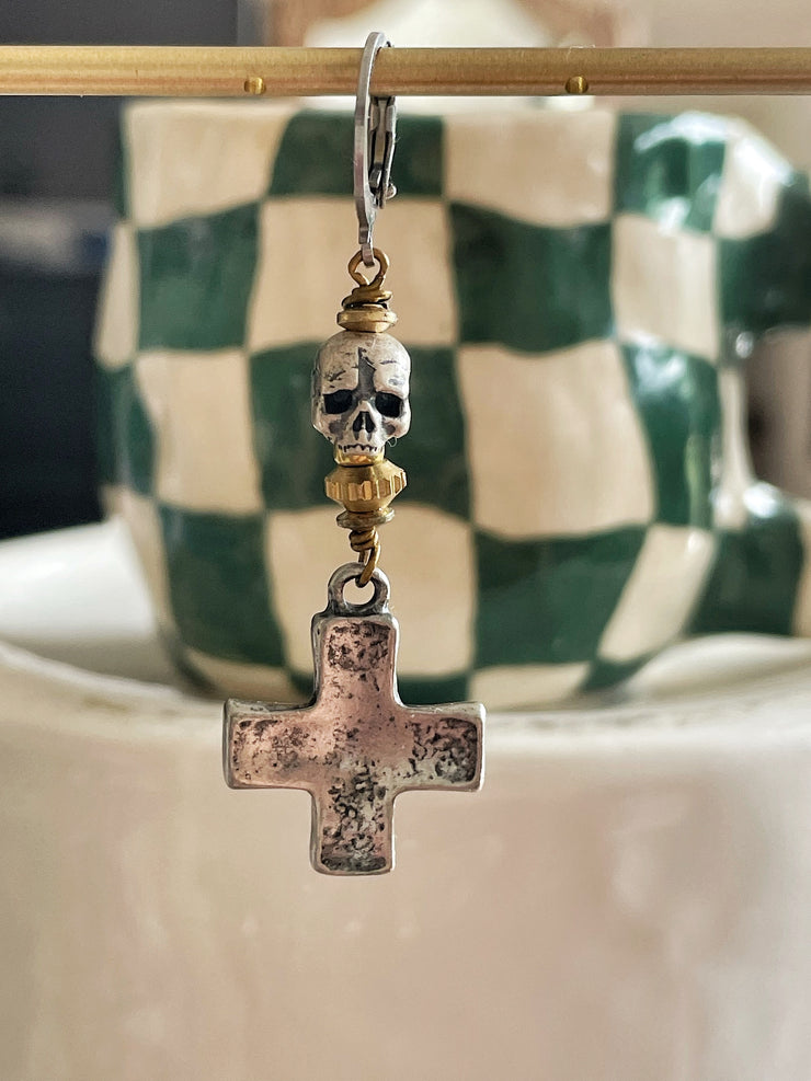 Single Skull and Cross Earring