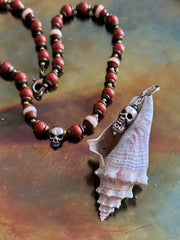 Skull Necklace with Red Jasper and Red Agate