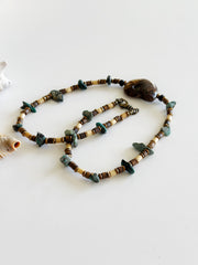 Fossilized Shell, Hematite, and Turquoise Necklace