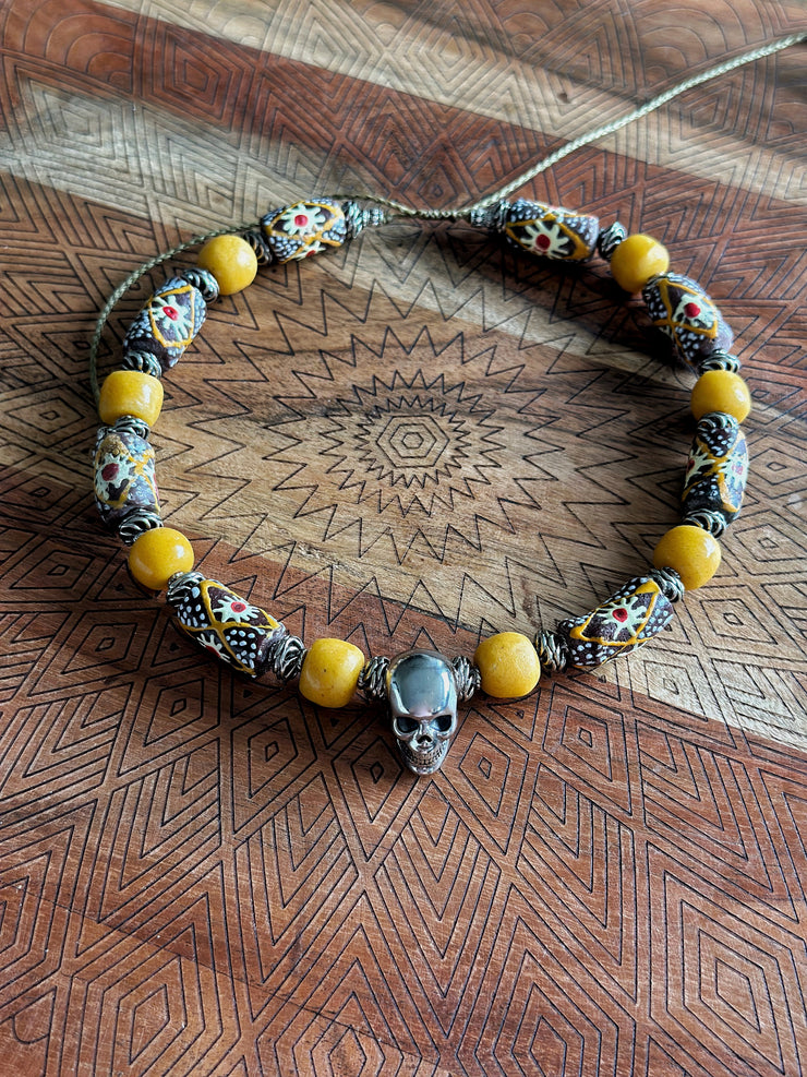 Skull and African Glass Necklace