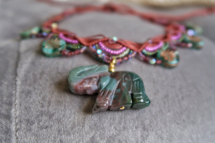 Beaded Boho Elephant Macrame Choker