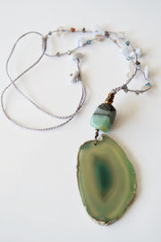 Sea Glass Crystal and Agate Pendant