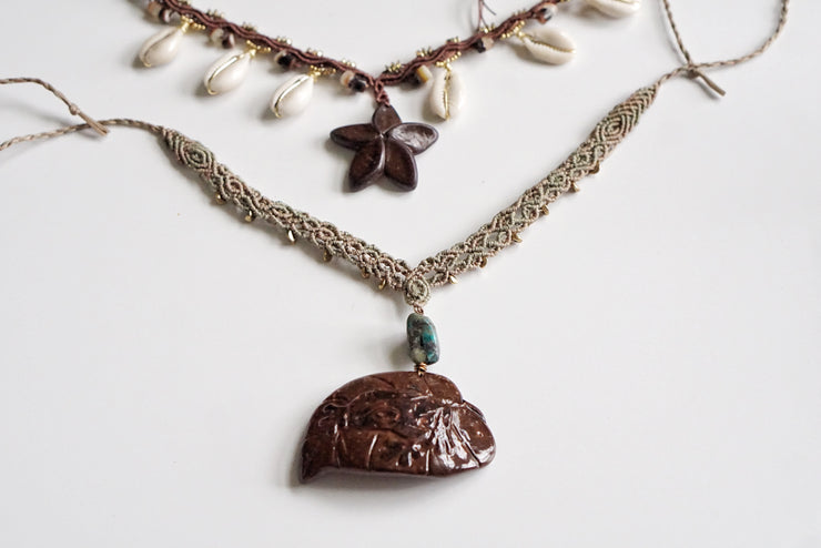 Hand Carved Coqui Coconut Macrame Necklace